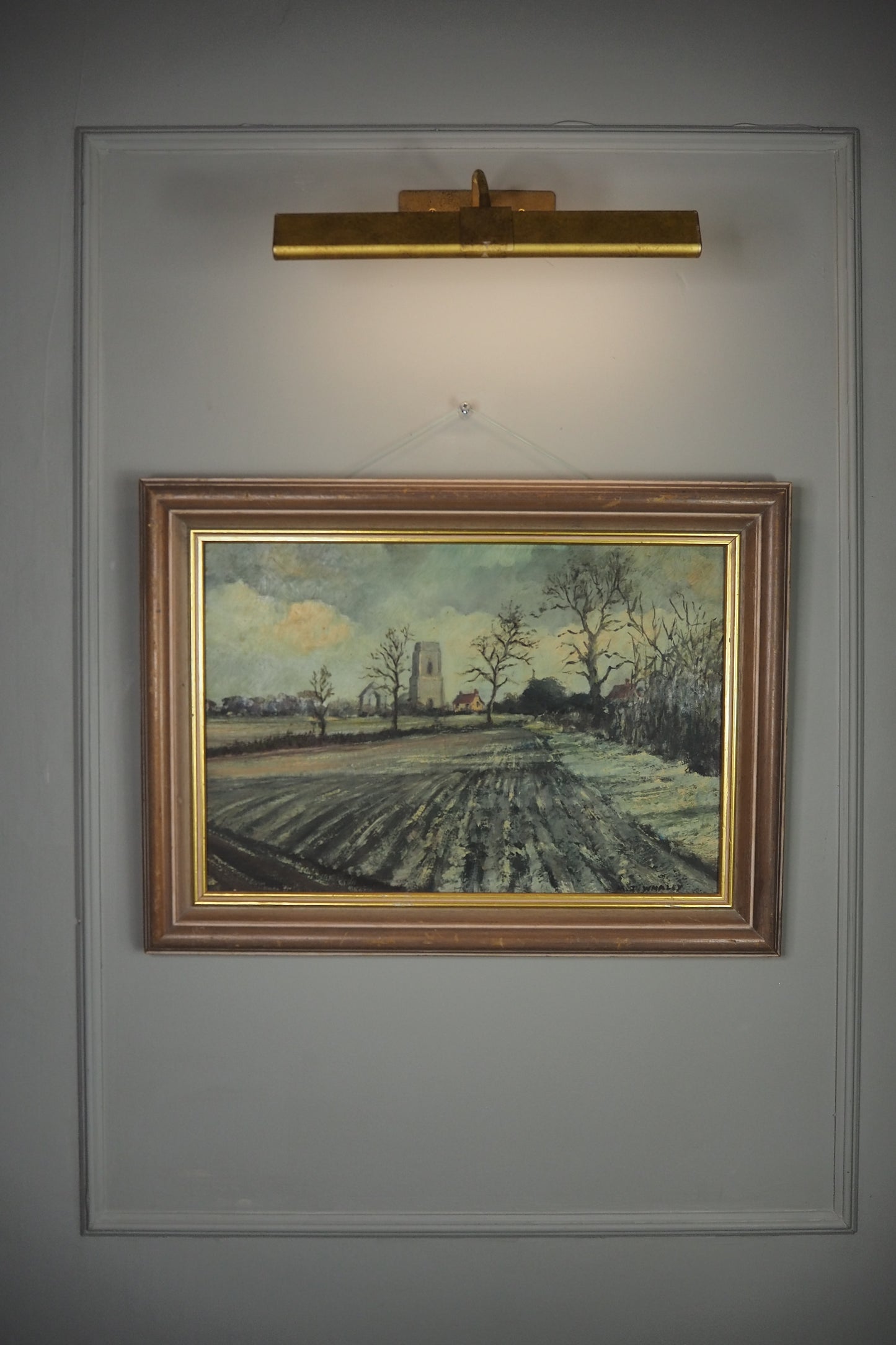 Vintage Pastoral Landscape Oil Painting – Framed Rural Village Scene