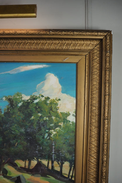 Large Vintage Oil Painting After Paul Cézanne - Impressionist Landscape