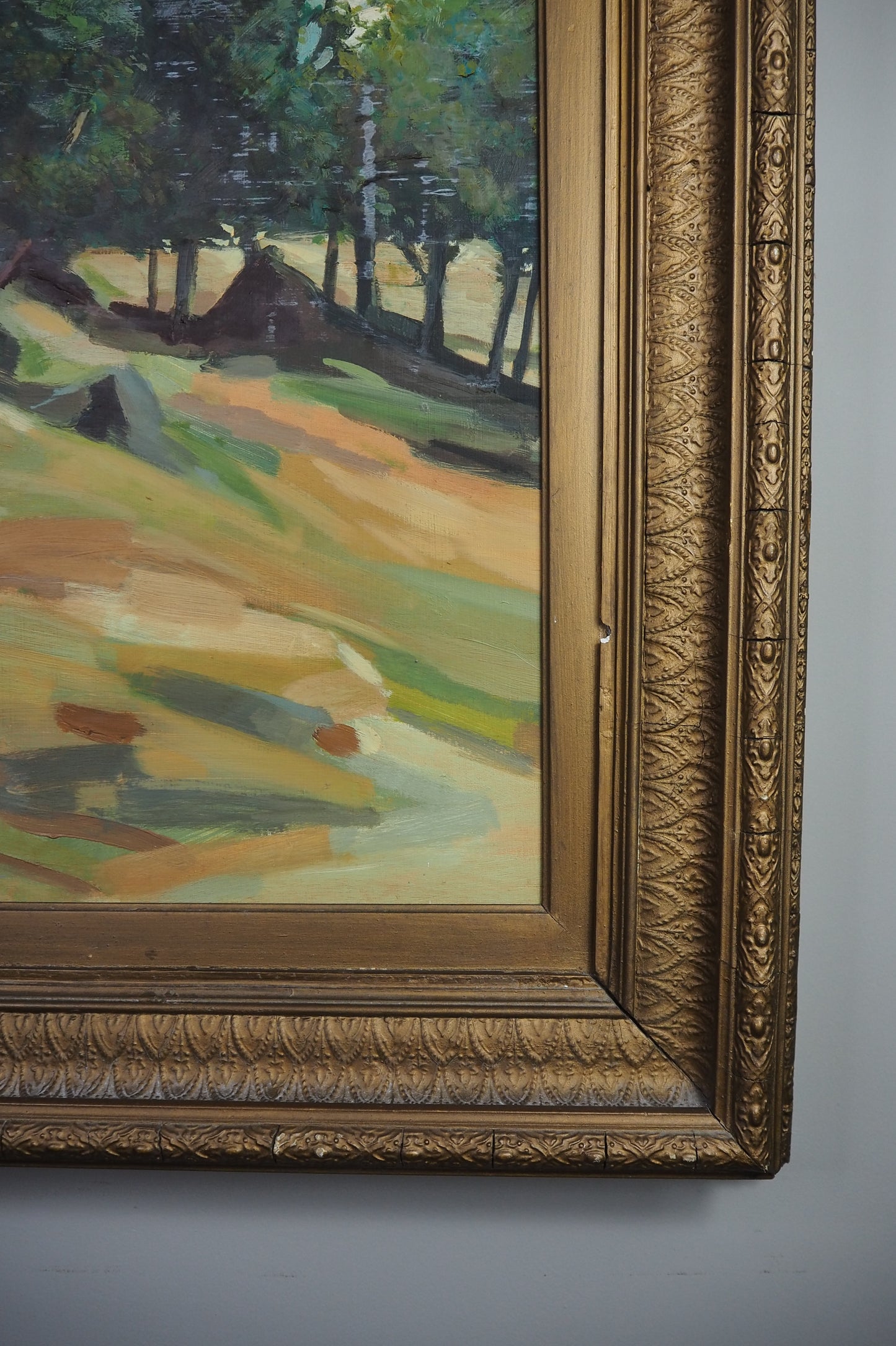 Large Vintage Oil Painting After Paul Cézanne - Impressionist Landscape