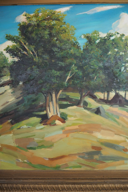 Large Vintage Oil Painting After Paul Cézanne - Impressionist Landscape