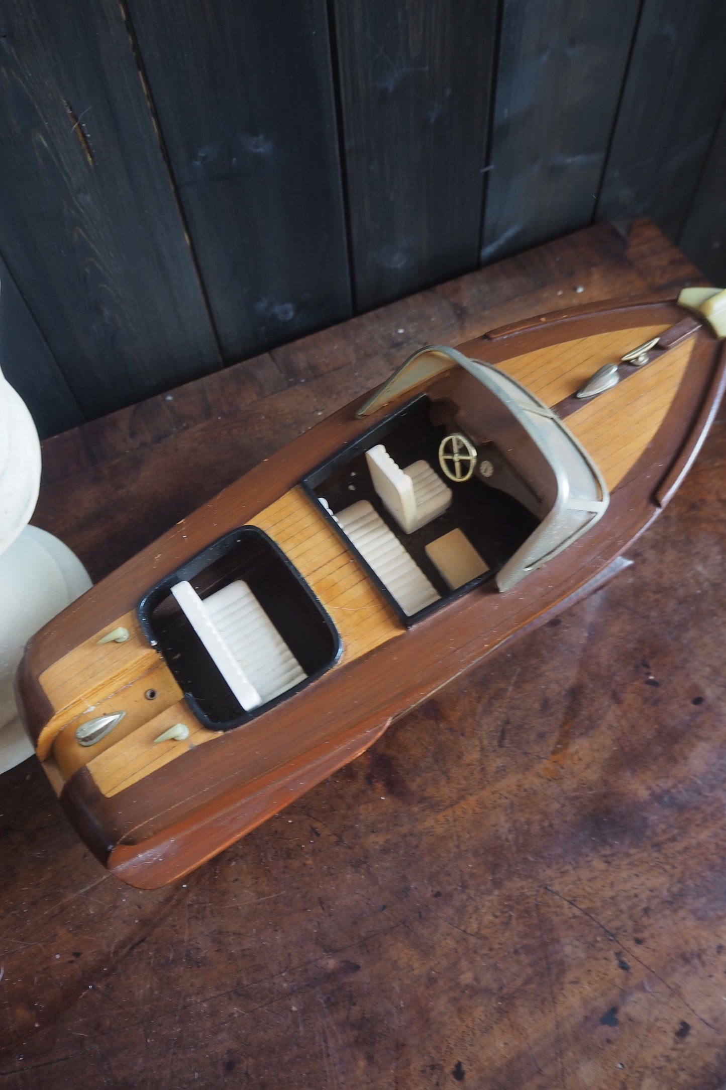 Vintage Chris-Craft Style Wooden Model Speedboat | Mahogany Boat Replica