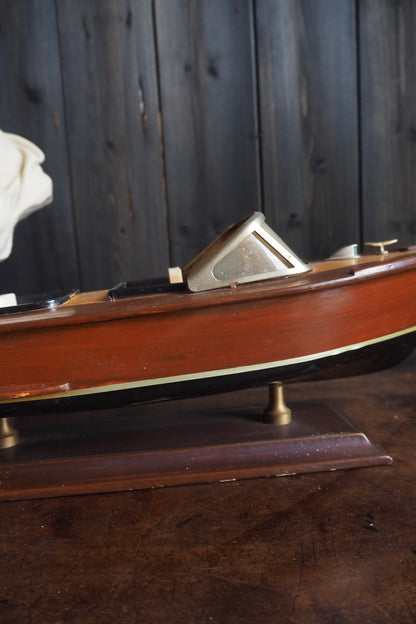 Vintage Chris-Craft Style Wooden Model Speedboat | Mahogany Boat Replica