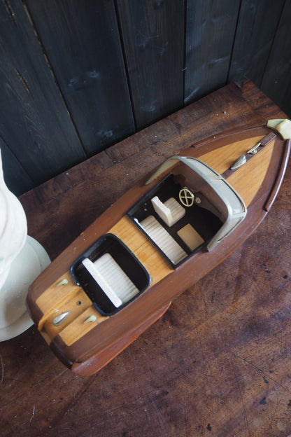 Vintage Chris-Craft Style Wooden Model Speedboat | Mahogany Boat Replica
