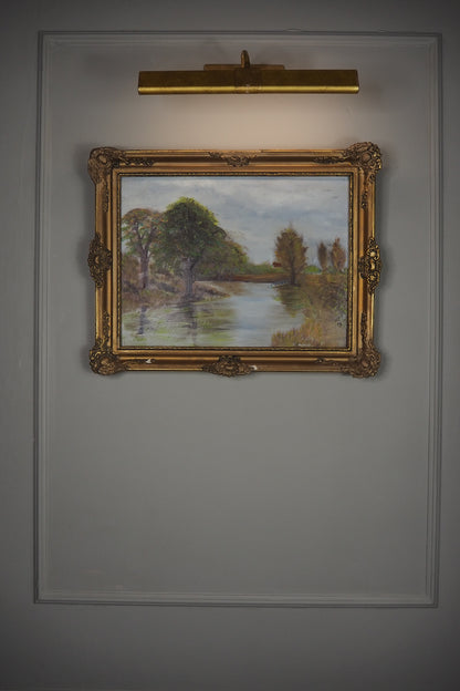 Original Oil Painting – Rustic Field Landscape by D. Walker in Gold Chippendale Frame