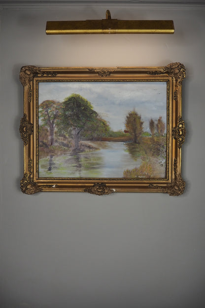 Original Oil Painting – Rustic Field Landscape by D. Walker in Gold Chippendale Frame