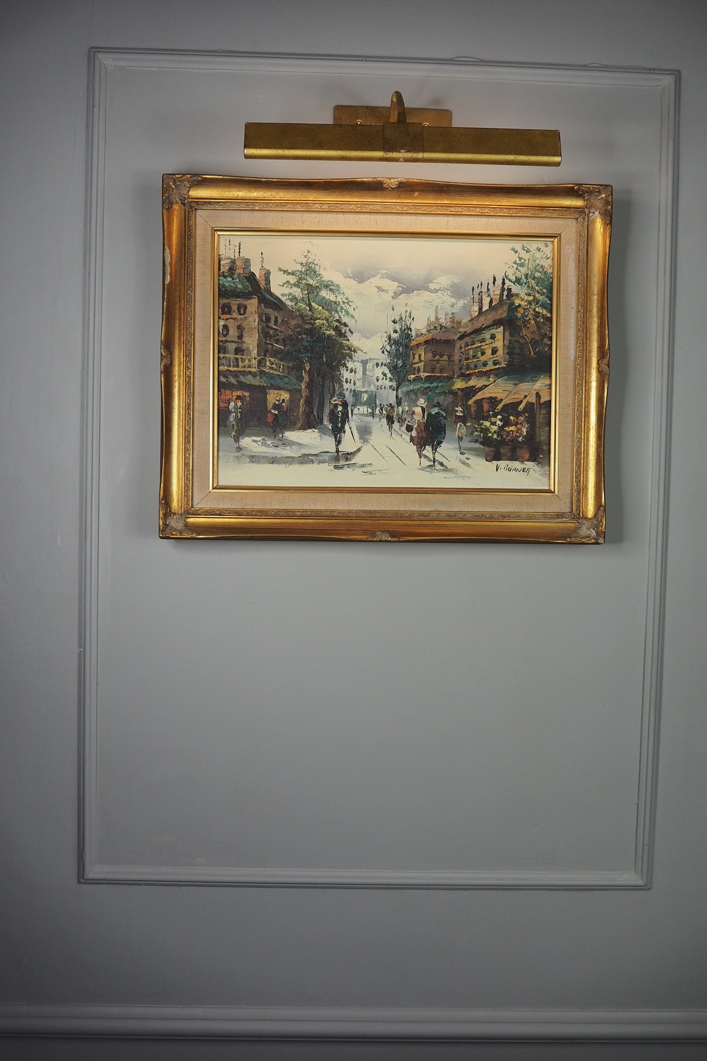 Vintage V.Burnett Midcentury Impressionist Oil Painting, Paris Street Scene