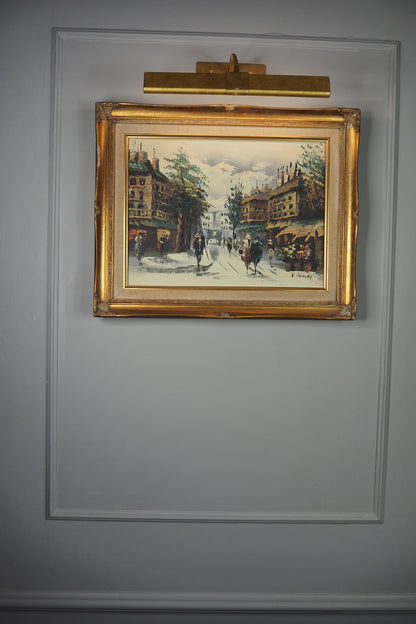Vintage V.Burnett Midcentury Impressionist Oil Painting, Paris Street Scene