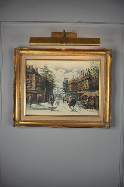 Vintage V.Burnett Midcentury Impressionist Oil Painting, Paris Street Scene