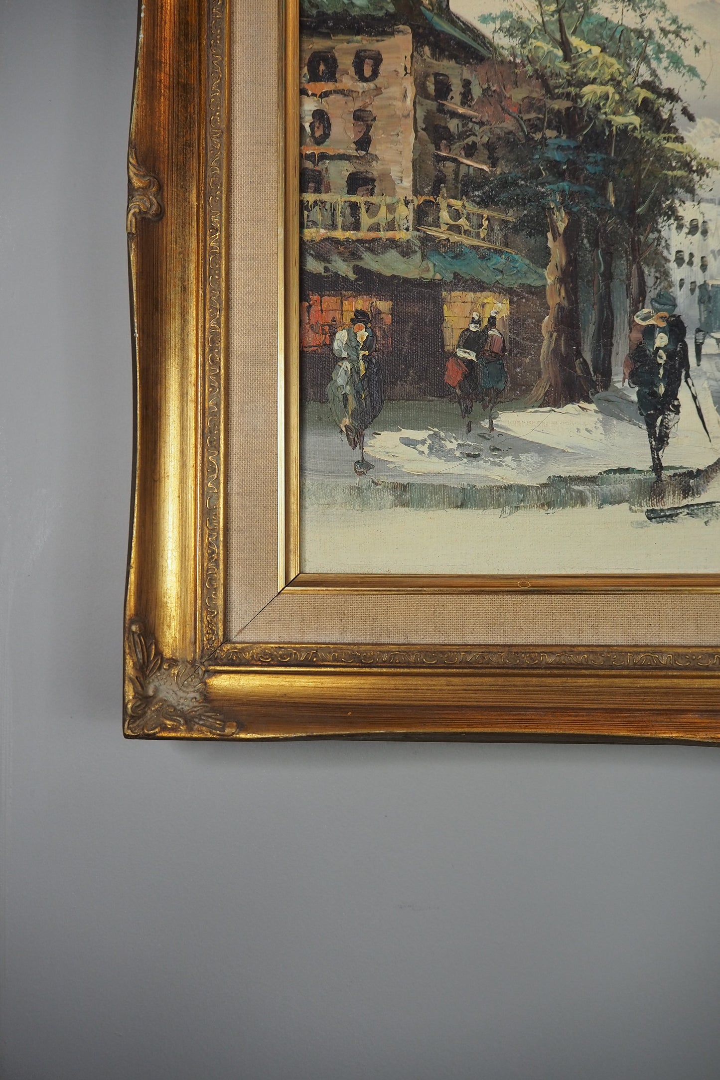 Vintage V.Burnett Midcentury Impressionist Oil Painting, Paris Street Scene