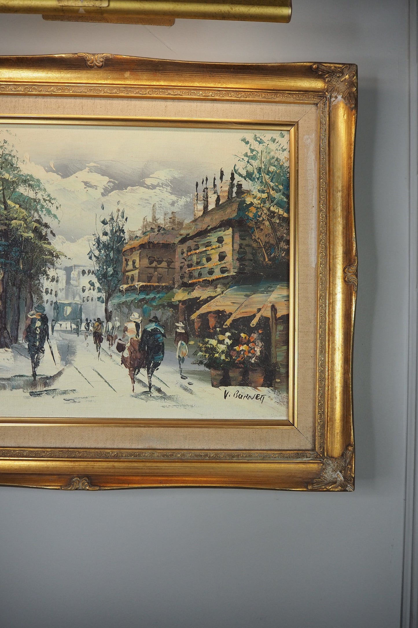 Vintage V.Burnett Midcentury Impressionist Oil Painting, Paris Street Scene