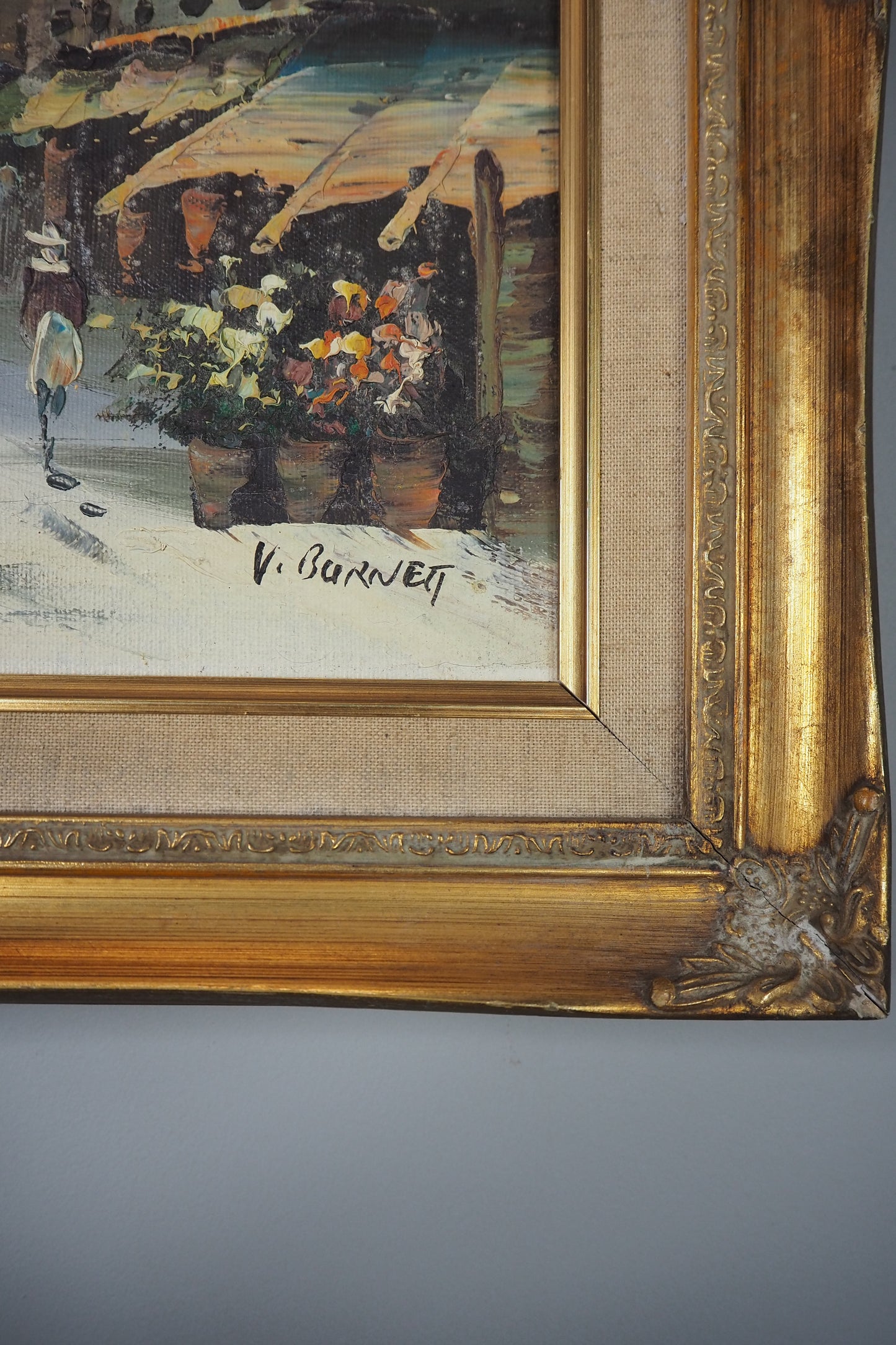 Vintage V.Burnett Midcentury Impressionist Oil Painting, Paris Street Scene