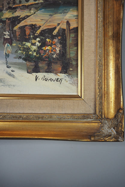 Vintage V.Burnett Midcentury Impressionist Oil Painting, Paris Street Scene