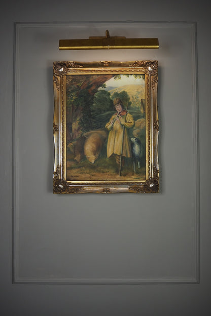 Vintage Oil Painting “Shepherd Boy Playing a Flute” Signed Pat Linnell | c.1937–40