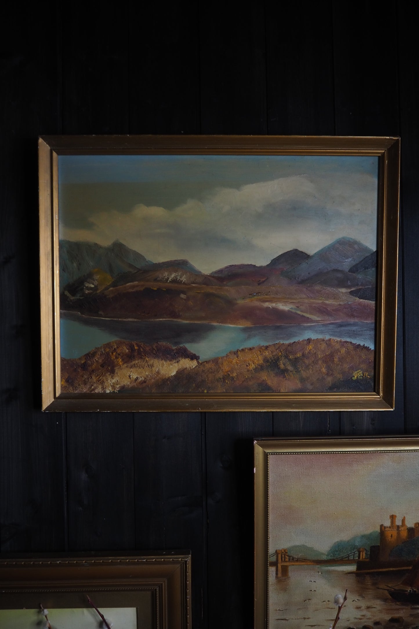Golden Peaks – Signed Vintage Oil Painting in Gilt Frame