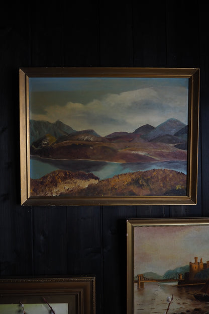 Golden Peaks – Signed Vintage Oil Painting in Gilt Frame