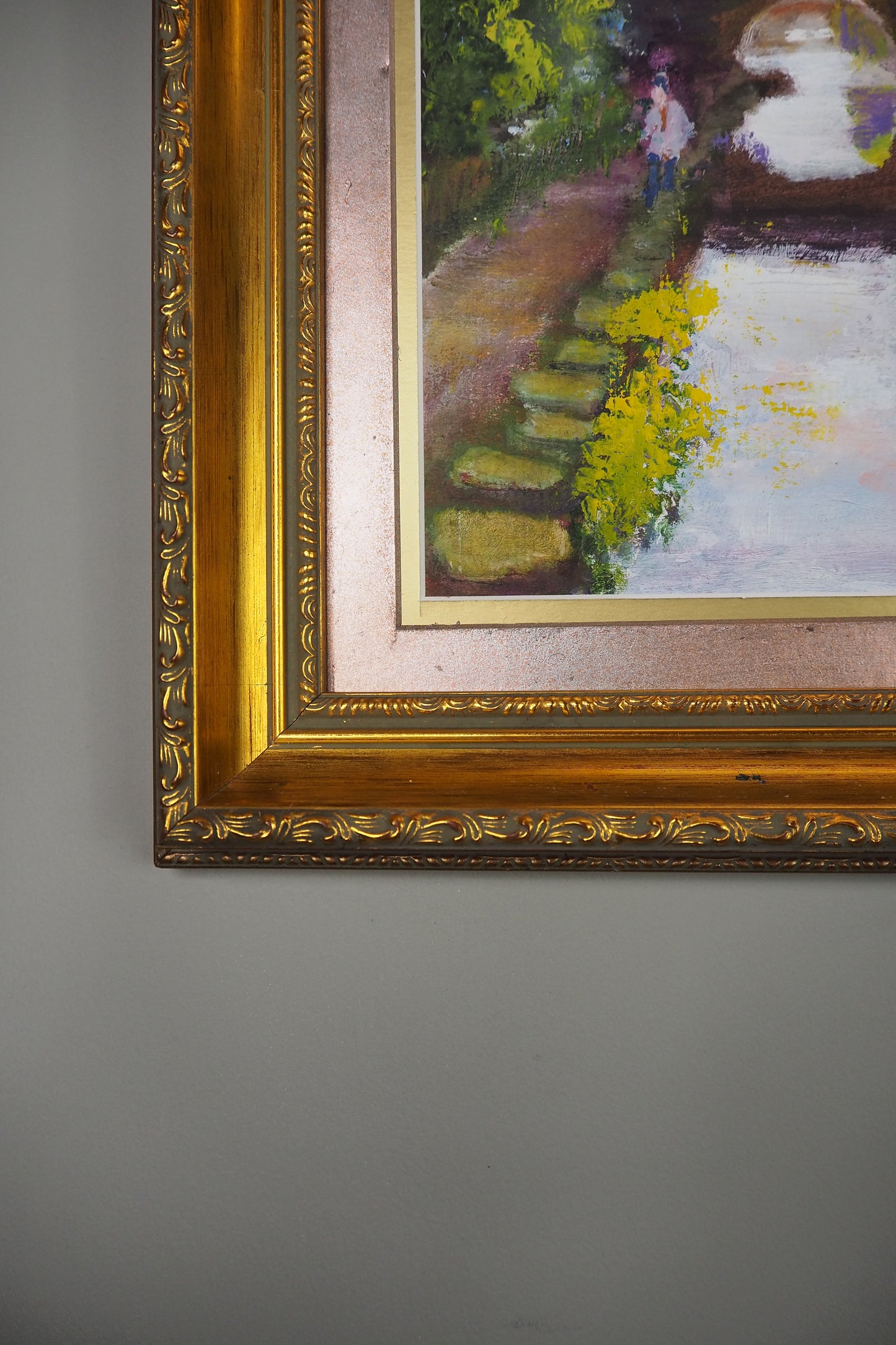 Original Oil Painting “Canal Walk” by J. Morris in Gilt Frame