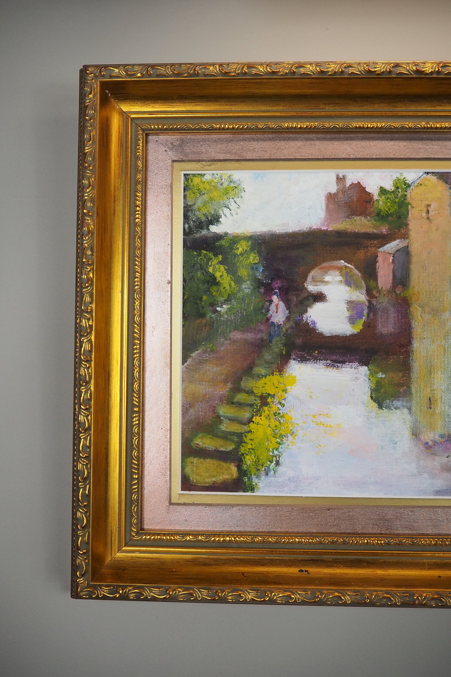 Original Oil Painting “Canal Walk” by J. Morris in Gilt Frame