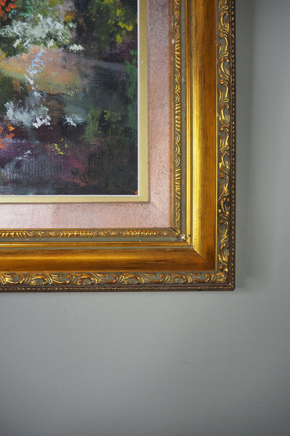 Original Oil Painting “Canal Walk” by J. Morris in Gilt Frame