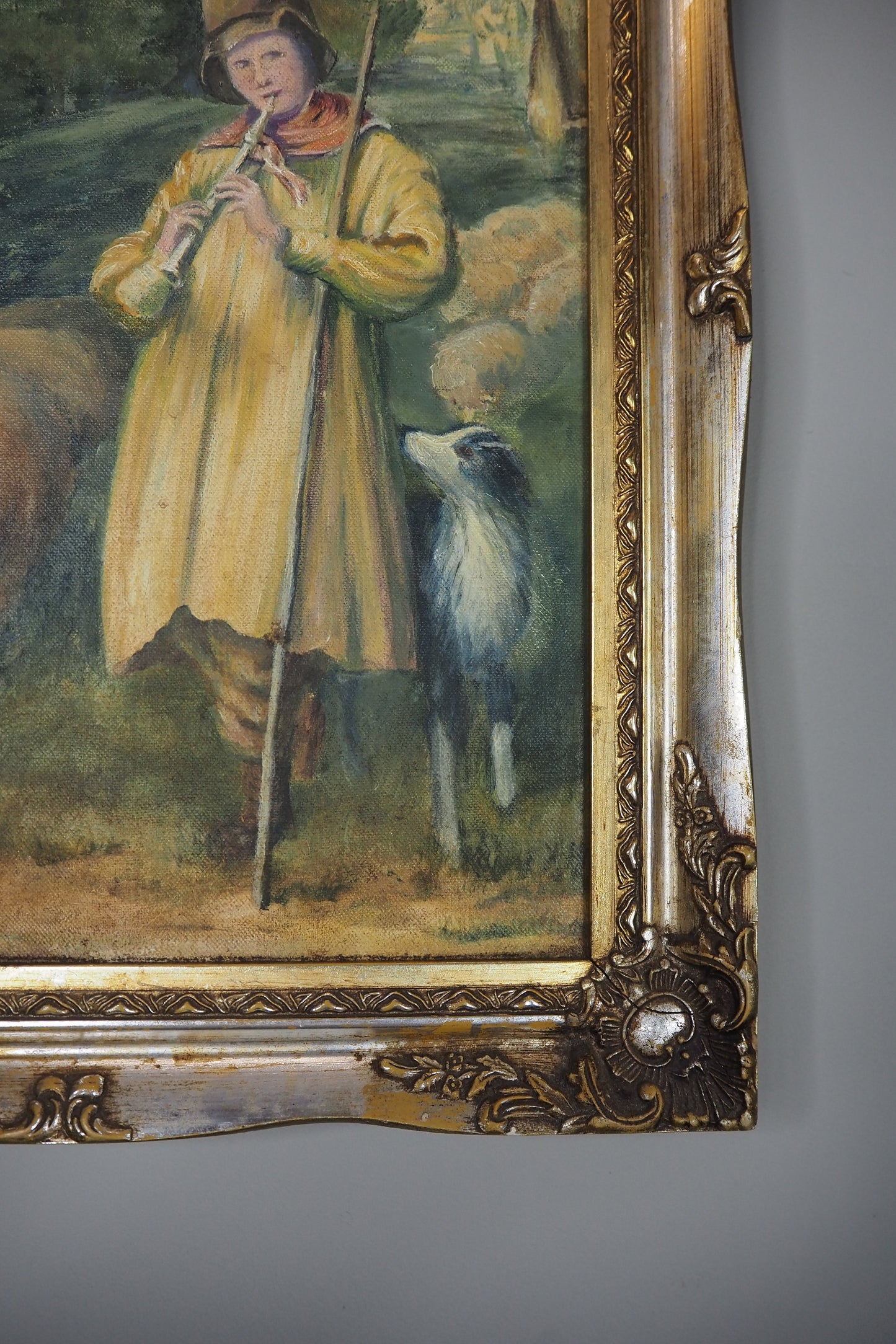 Vintage Oil Painting “Shepherd Boy Playing a Flute” Signed Pat Linnell | c.1937–40