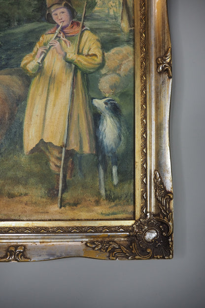 Vintage Oil Painting “Shepherd Boy Playing a Flute” Signed Pat Linnell | c.1937–40