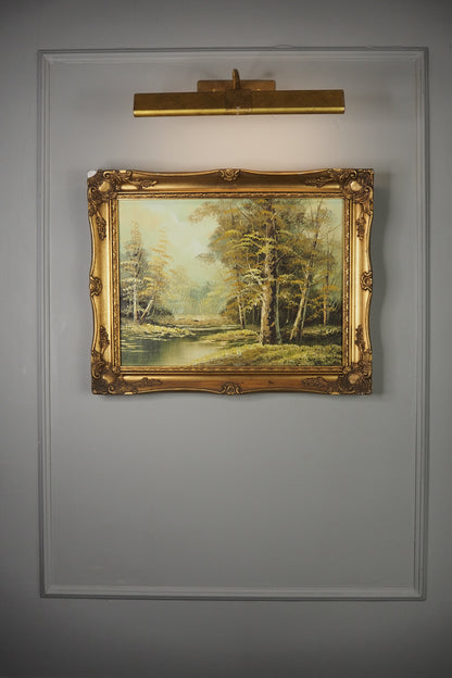 Vintage Mid-Century Oil Painting – Autumn Forest Landscape with Stream