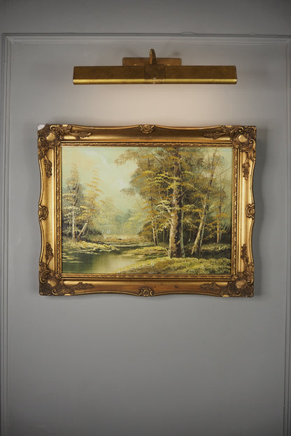 Vintage Mid-Century Oil Painting – Autumn Forest Landscape with Stream