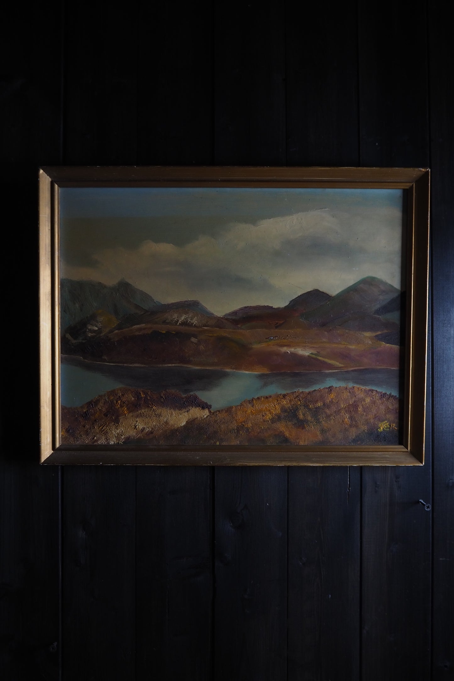 Golden Peaks – Signed Vintage Oil Painting in Gilt Frame