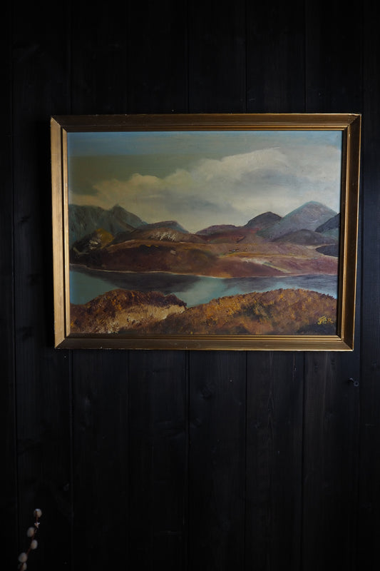 Golden Peaks – Signed Vintage Oil Painting in Gilt Frame