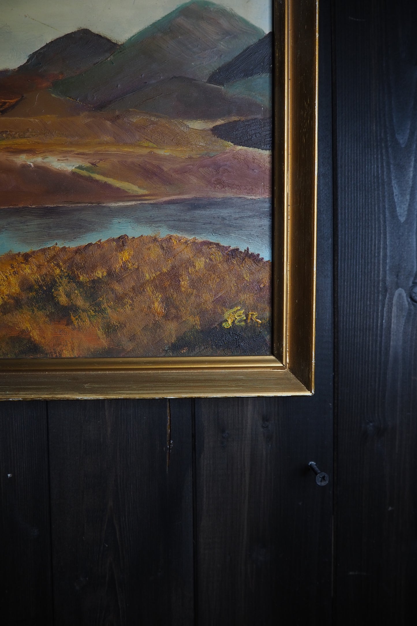 Golden Peaks – Signed Vintage Oil Painting in Gilt Frame
