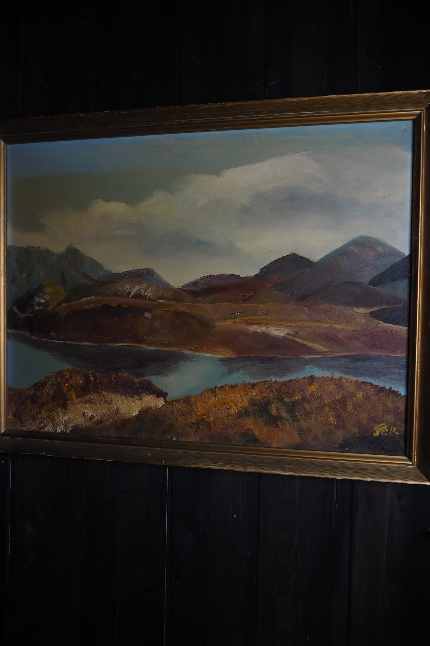 Golden Peaks – Signed Vintage Oil Painting in Gilt Frame