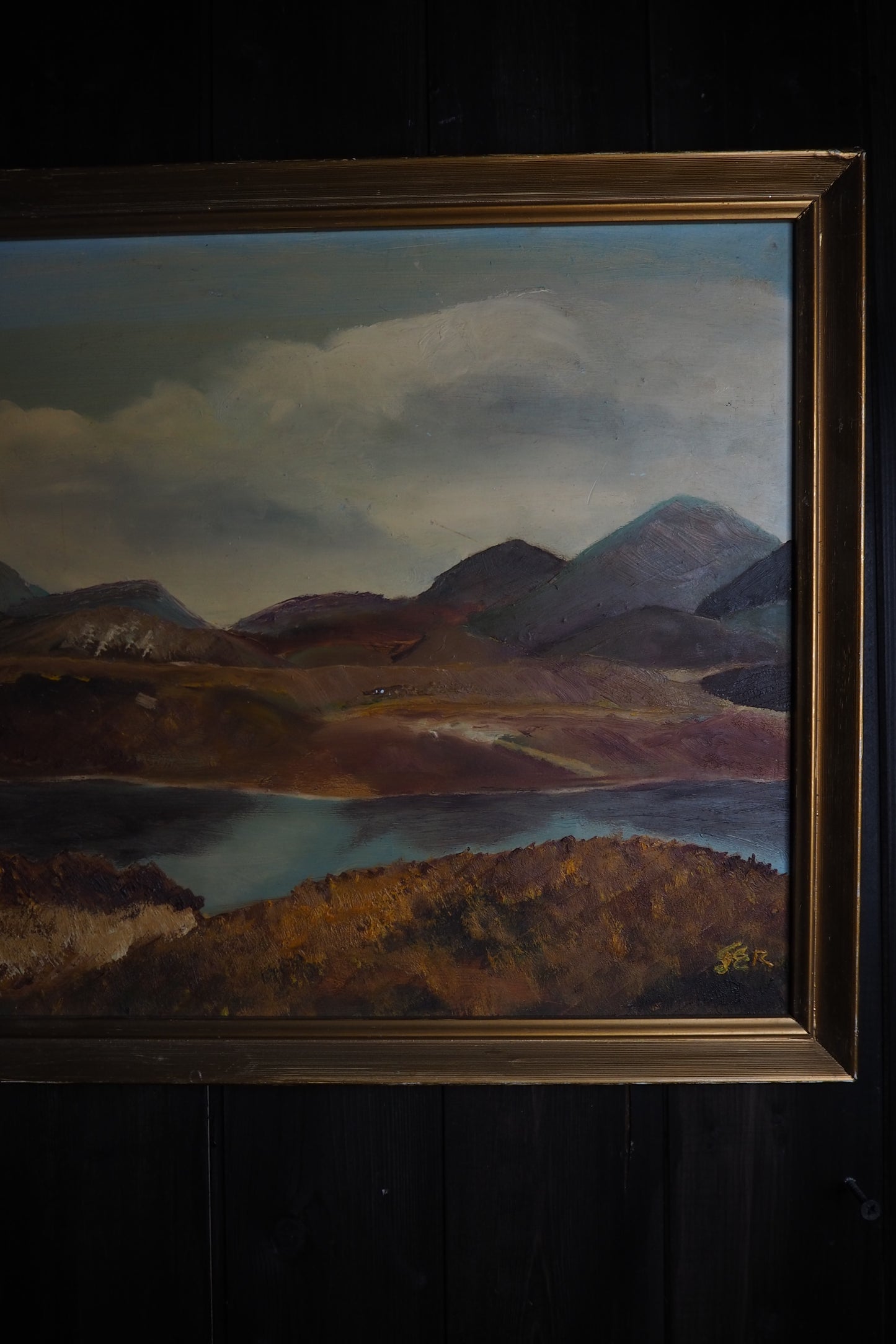 Golden Peaks – Signed Vintage Oil Painting in Gilt Frame