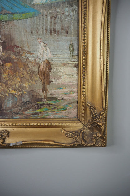 Paris Street Scene Oil Painting, Impressionist, Antique Gilt Frame, 1930s