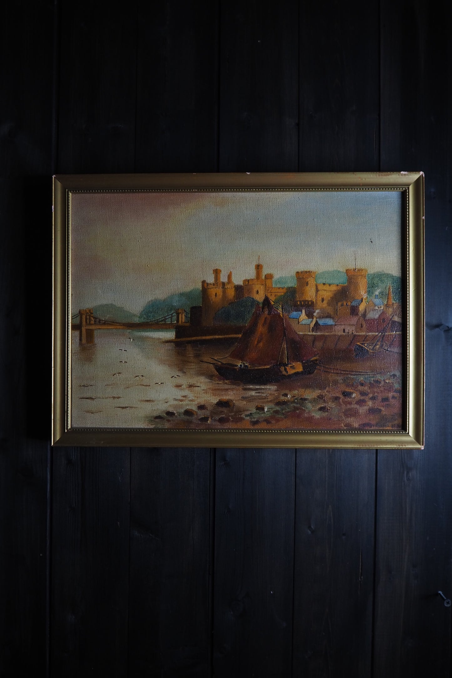 Harbour Serenity – Signed 1934 Vintage Seascape Oil Painting