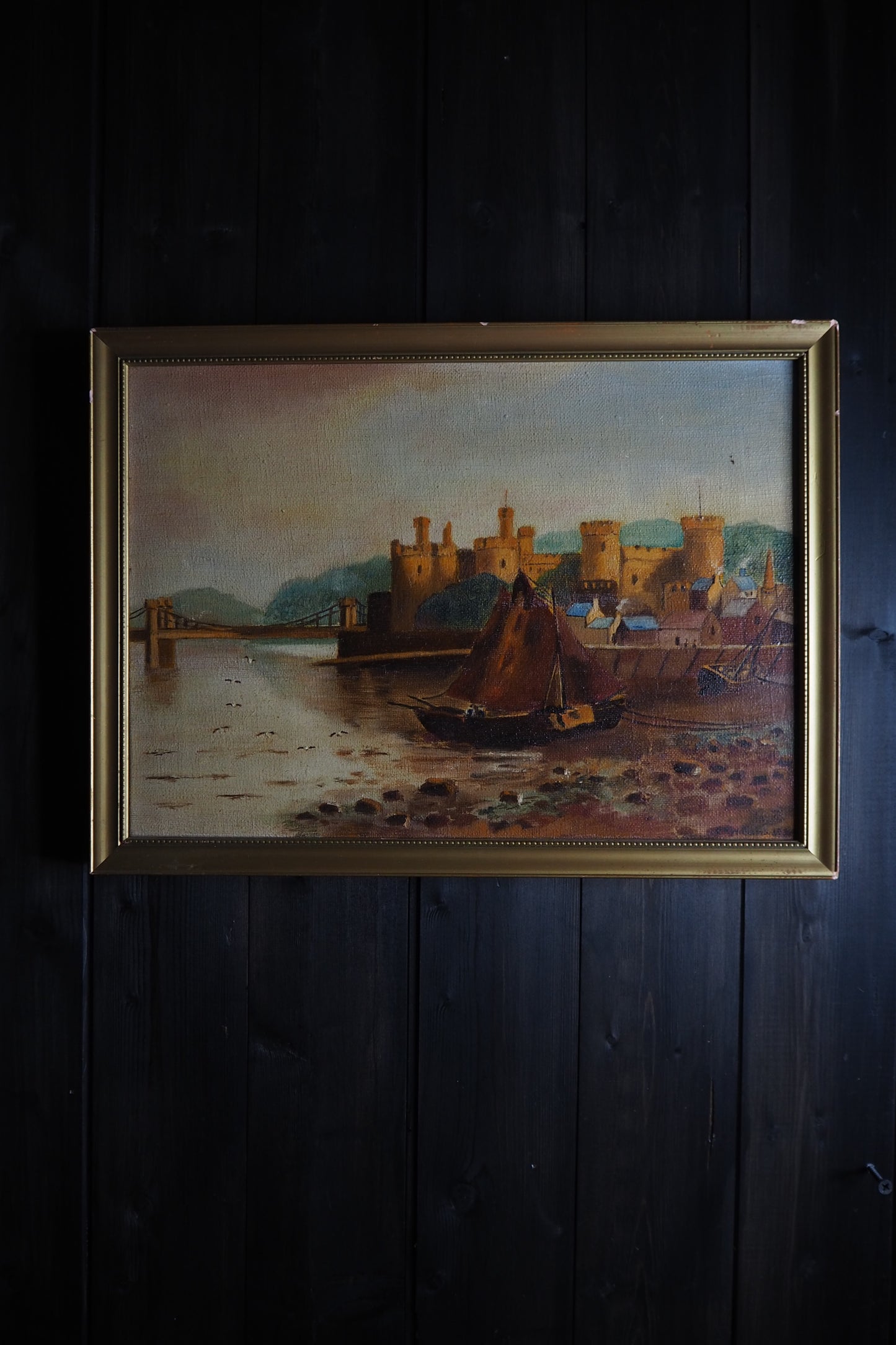 Harbour Serenity – Signed 1934 Vintage Seascape Oil Painting