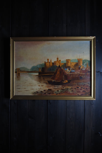 Harbour Serenity – Signed 1934 Vintage Seascape Oil Painting