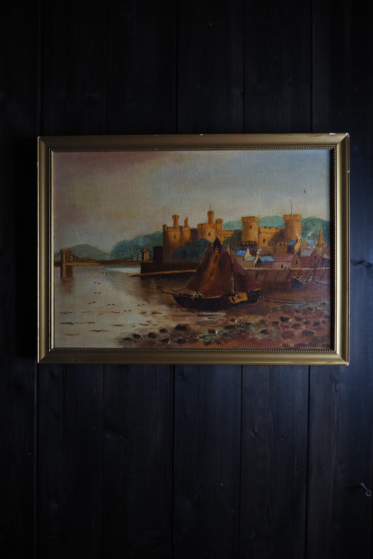 Harbour Serenity – Signed 1934 Vintage Seascape Oil Painting