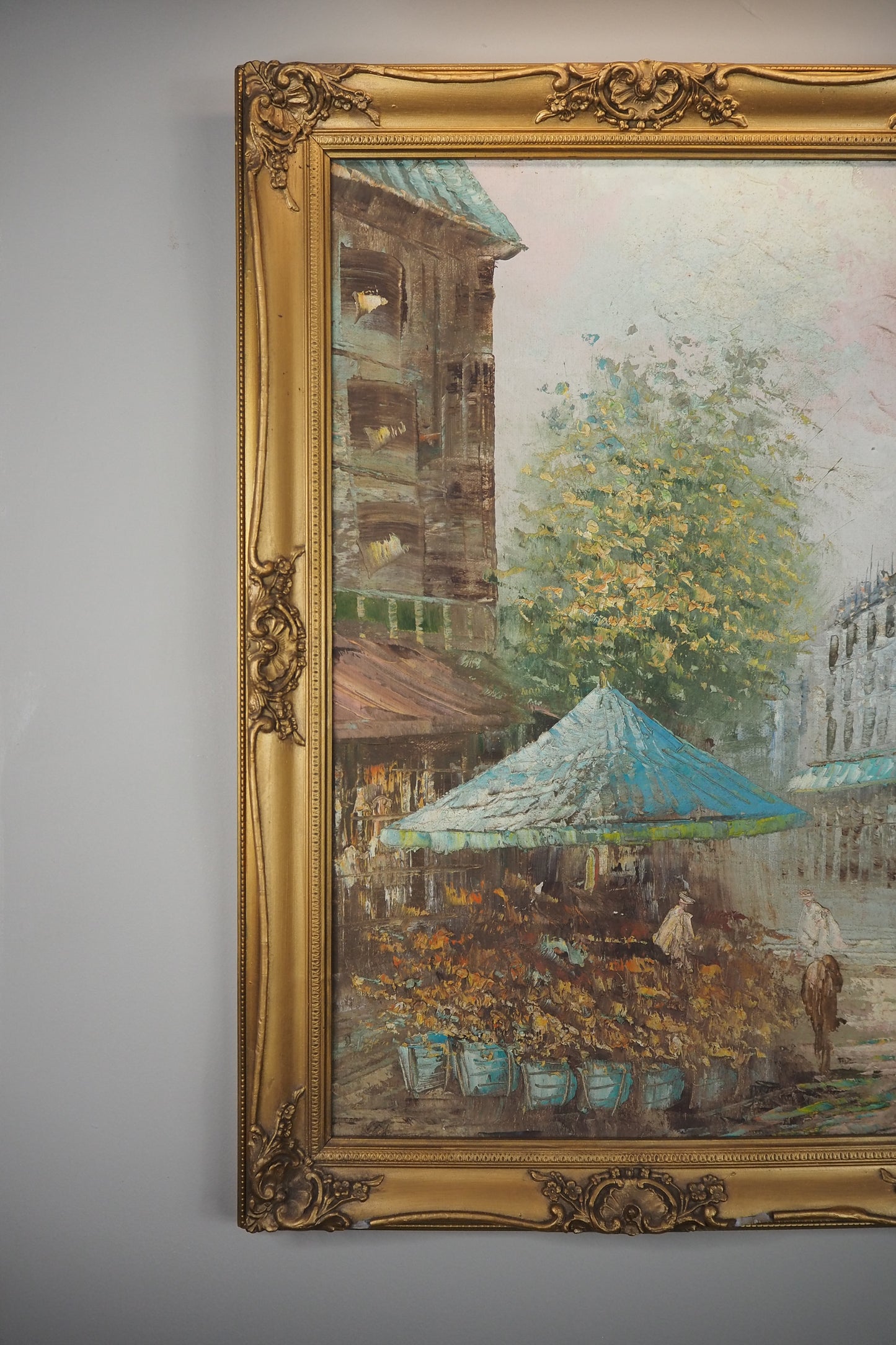 Paris Street Scene Oil Painting, Impressionist, Antique Gilt Frame, 1930s