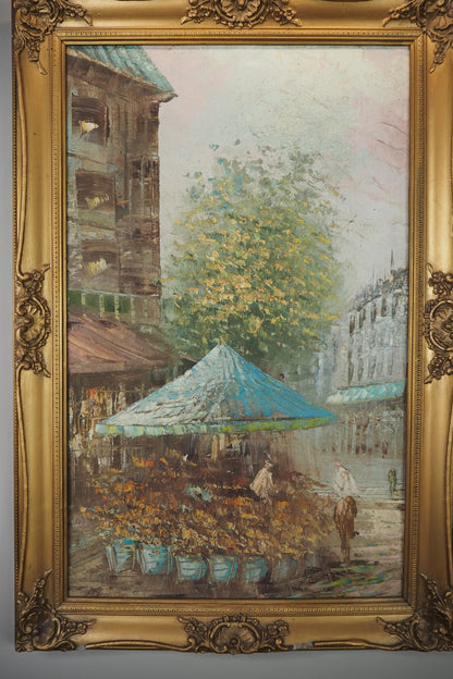 Paris Street Scene Oil Painting, Impressionist, Antique Gilt Frame, 1930s