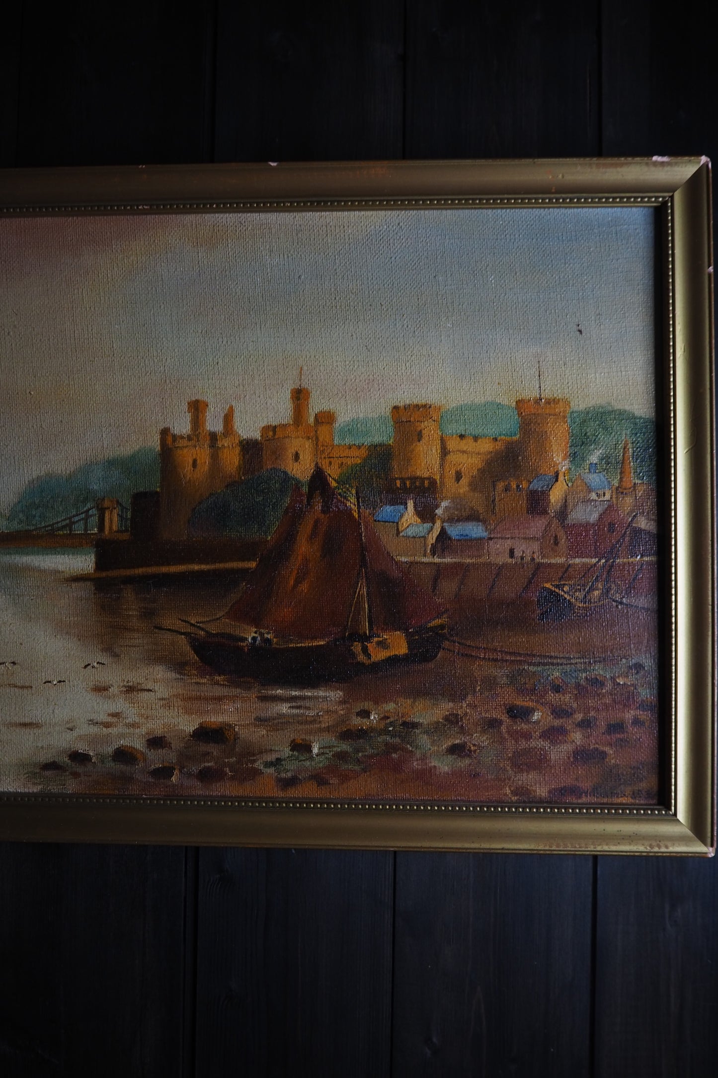 Harbour Serenity – Signed 1934 Vintage Seascape Oil Painting