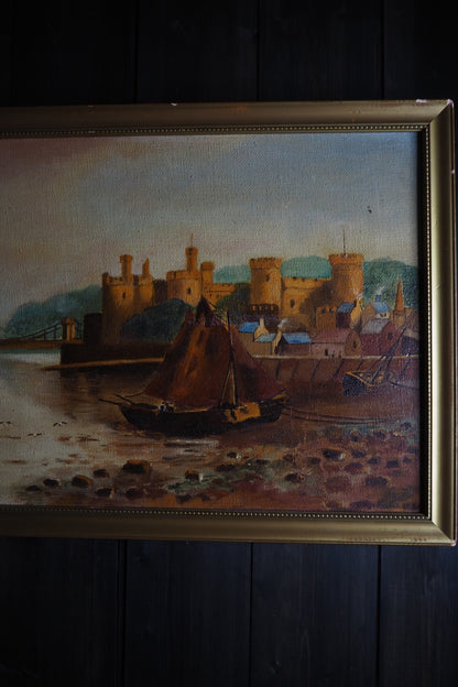 Harbour Serenity – Signed 1934 Vintage Seascape Oil Painting