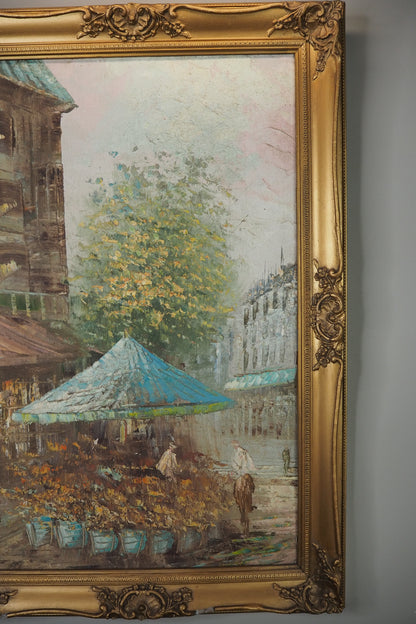 Paris Street Scene Oil Painting, Impressionist, Antique Gilt Frame, 1930s