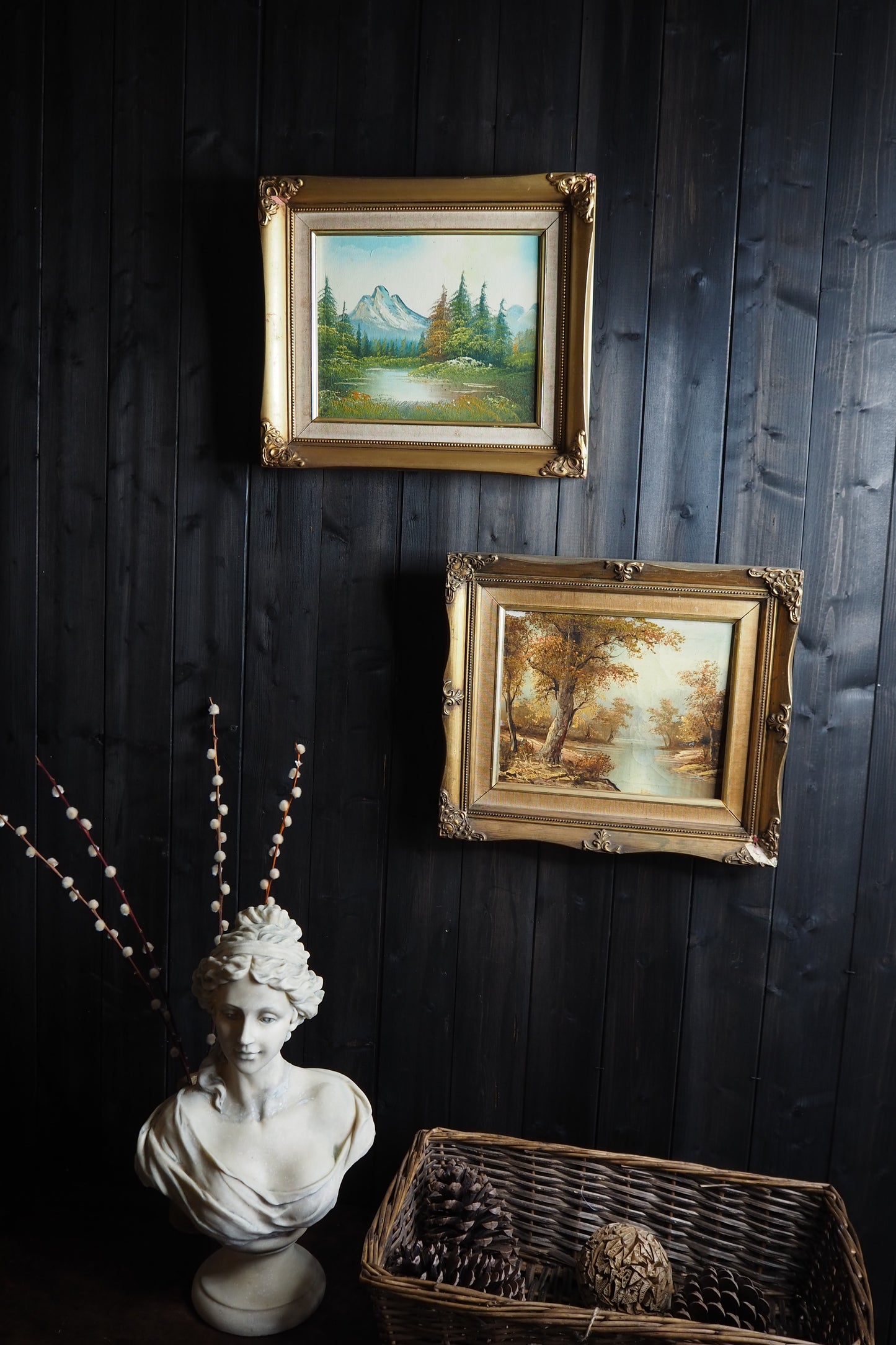Vintage 1970s Landscape Oil Paintings – Pair in Ornate Gold Frames