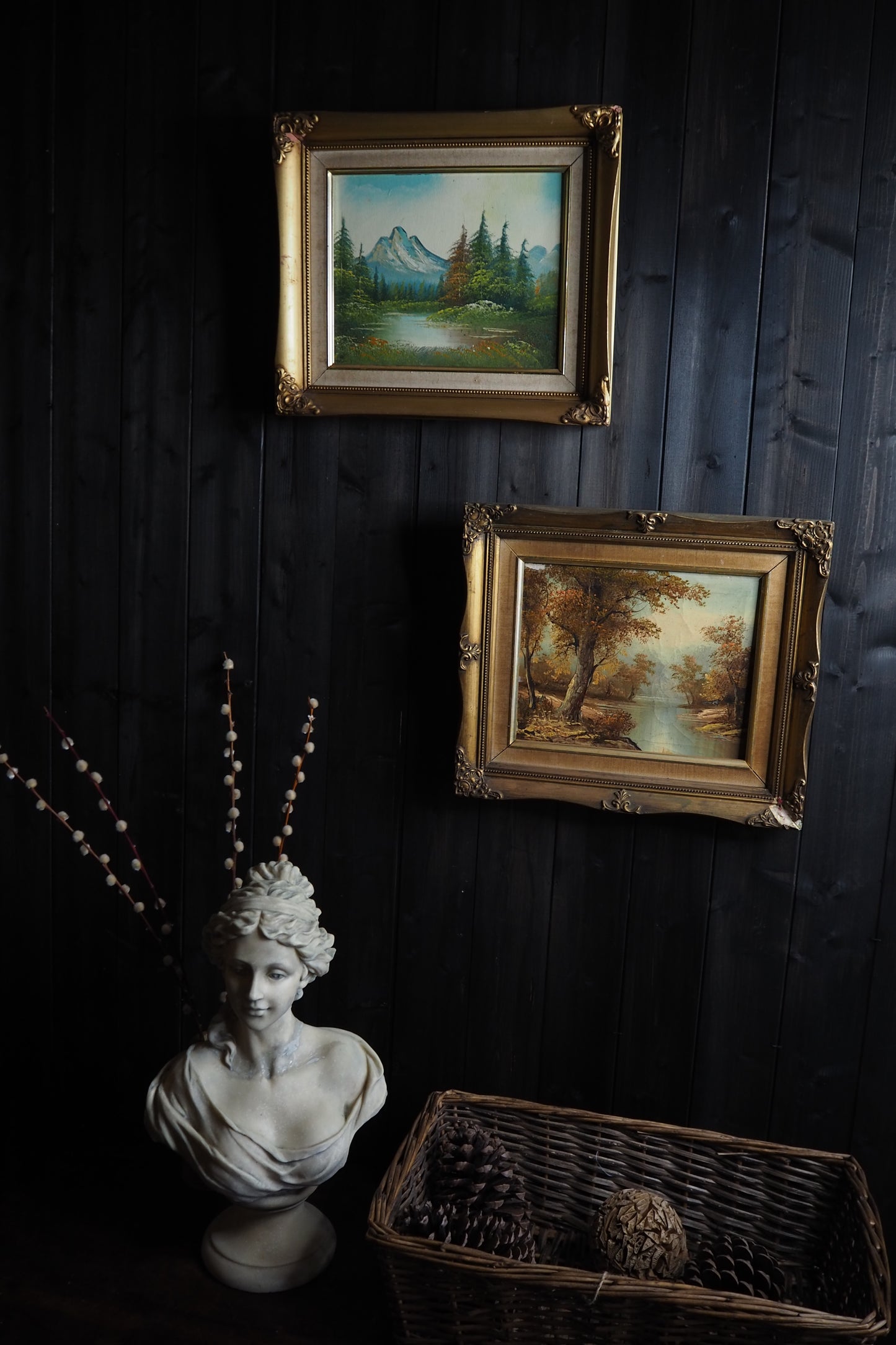 Vintage 1970s Landscape Oil Paintings – Pair in Ornate Gold Frames