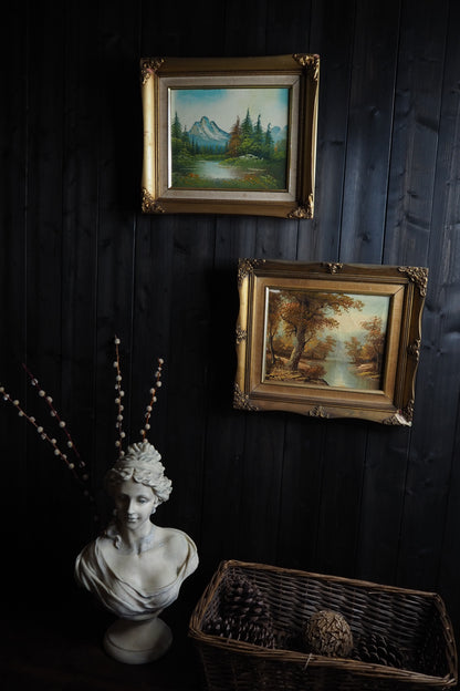 Vintage 1970s Landscape Oil Paintings – Pair in Ornate Gold Frames