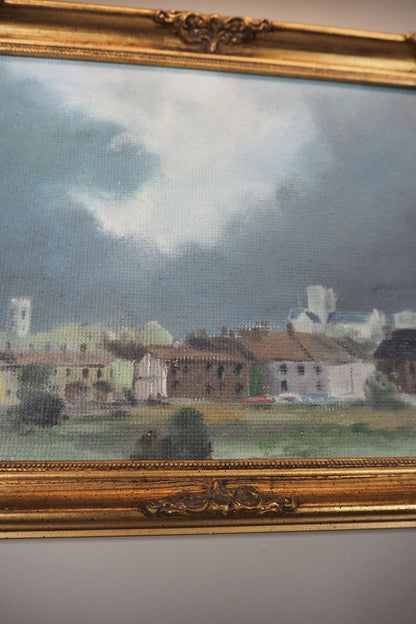 Storm Over Norwich Oil Painting Vintage Landscape