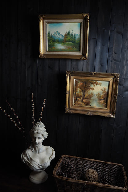 Vintage 1970s Landscape Oil Paintings – Pair in Ornate Gold Frames
