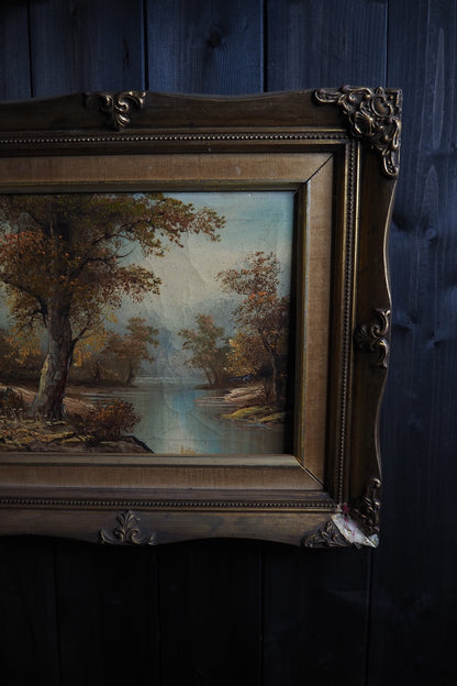 Vintage 1970s Landscape Oil Paintings – Pair in Ornate Gold Frames
