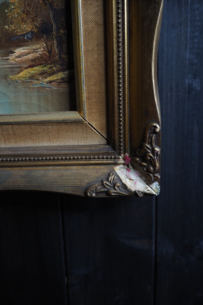 Vintage 1970s Landscape Oil Paintings – Pair in Ornate Gold Frames