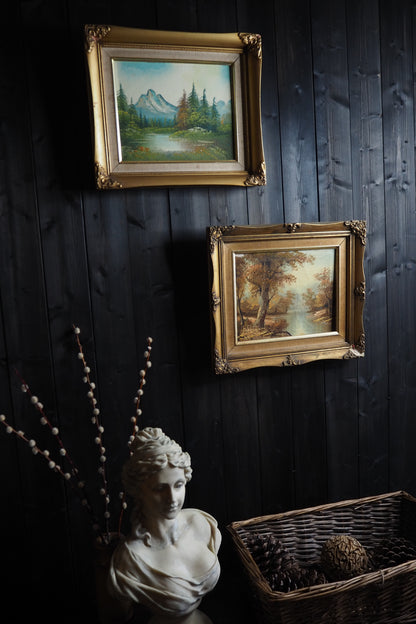 Vintage 1970s Landscape Oil Paintings – Pair in Ornate Gold Frames