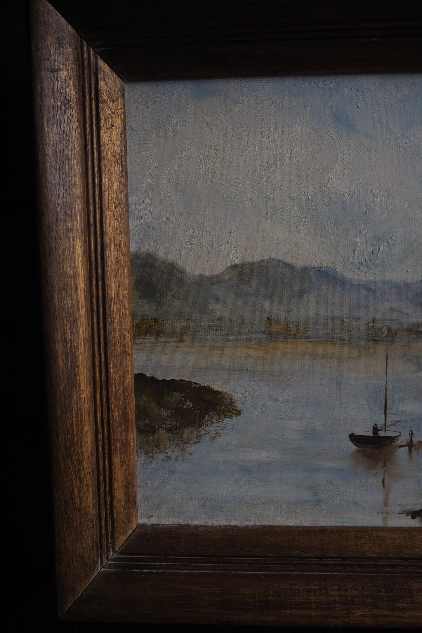 Vintage Rustic Oil Painting by E. Henstock in a Wooden Oak Picture Frame